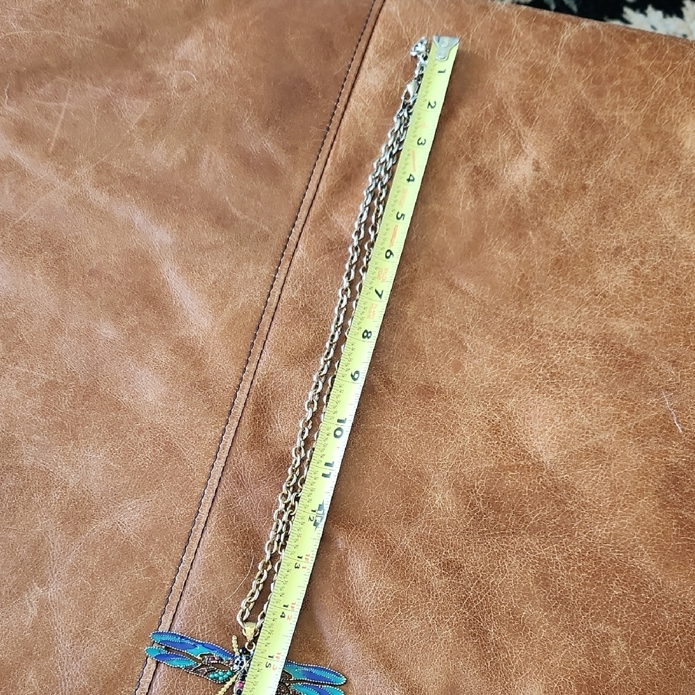 Gold and Blue Dragonfly Necklace - Picture 9 of 13